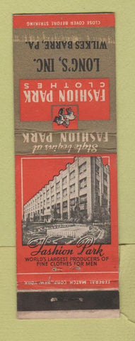 Matchbook Cover - Fashion Park Men's Clothes Long's Wilkes Barre PA #2