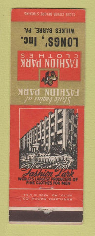 Matchbook Cover - Fashion Park Men's Clothes Longs' Wilkes Barre PA #3