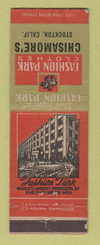Matchbook Cover - Fashion Park Men's Clothes Chisamore's Stockton CA