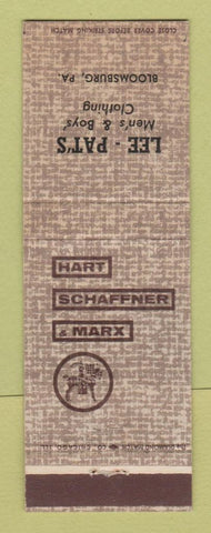 Matchbook Cover - Hart Schaffner Marx Men's Clothes Lee Pat's Bloomsburg PA