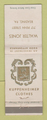 Matchbook Cover - Kuppenheimer Men's Clothes Walter Jones Reading PA WEAR