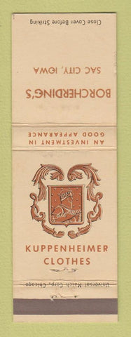 Matchbook Cover - Kuppenheimer Men's Clothes Borcherding's Sac City IA