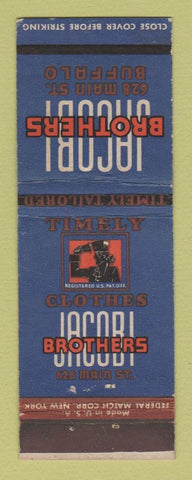 Matchbook Cover - Timely Men's Clothes Jacobi Brothers Buffalo NY Federal