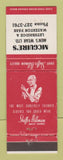 Matchbook Cover - Shiffer Hillman Men's Clothes Mcguire's Lethbridge AB