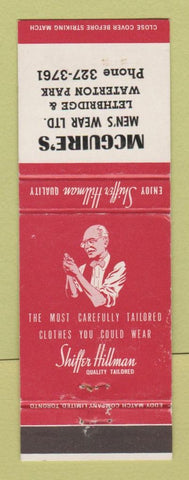 Matchbook Cover - Shiffer Hillman Men's Clothes Mcguire's Lethbridge AB
