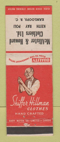 Matchbook Cover - Shiffer Hillman Men's Clothes McAllister Howard Kamloops BC
