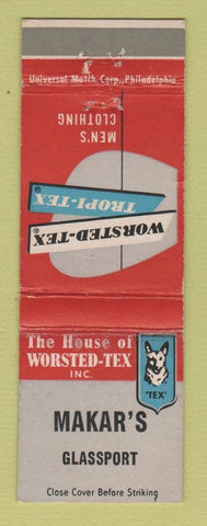 Matchbook Cover - Worested Tep Men's Clothes Makar's Glassport PA WEAR