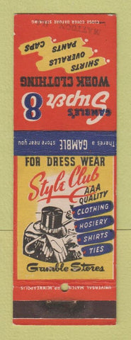 Matchbook Cover - Gamble's Super 8 Work Clothes Overalls