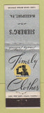 Matchbook Cover - Timely Men's Clothes Sieberg's McKeesport PA Federal