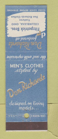 Matchbook Cover - Don Richards Men's Clothes Pitzpatrick Bros Columbiana OH