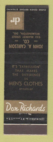 Matchbook Cover - Don Richards Men's Clothes John Carlson Wilmington DE