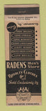 Matchbook Cover - Radens Men's Clothes Royalty Clothes Glassport PA