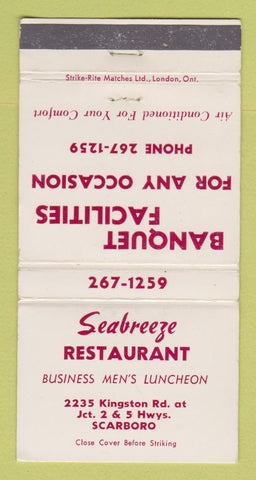 Matchbook Cover - Seabreeze Restaurant Scarboro ON Scarborough? WEAR 30 Strike