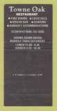 Matchbook Cover - Towne Oak Sunnyvale CA Restaurant 30 Strike