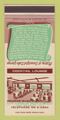 Matchbook Cover George McGowan's Sky Harbor Restaurant Lake George NY 30 Strike