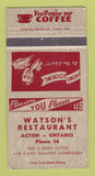 Matchbook Cover - Watson's Restaurant Acton ON WEAR 30 Strike