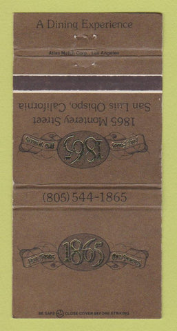 Matchbook Cover - 1865 Restaurant San Luis Obispo CA WEAR 30 Strike