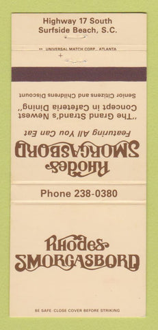 Matchbook Cover - Rhodes Smorgasbord Surfside Beach SC 30 Strike