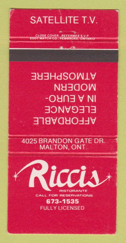 Matchbook Cover - Riccis Ristorante Malton ON 30 Strike
