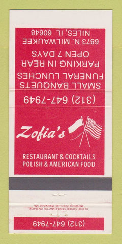Matchbook Cover - Zofia's Restaurant Polish Niles IL 30 Strike