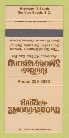 Matchbook Cover - Rhodes Smorgasbord Surfside Beach SC 30 Strike
