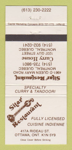 Matchbook Cover - Sitar Restaurant Ottawa ON Montreal QC 30 Strike
