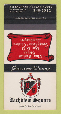 Matchbook Cover - Richview Square Restaurant Weston ON SAMPLE 30 Strike