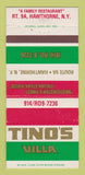 Matchbook Cover - Tino's Villa Italian Hawthorne NY 30 Strike