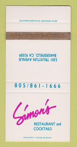 Matchbook Cover - Simon's Restaurant Bakersfield CA SAMPLE WEAR 30 Strike