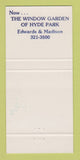 Matchbook Cover - Window Garden Restaurants Hyde Park Cincinnati OH 30 Strike
