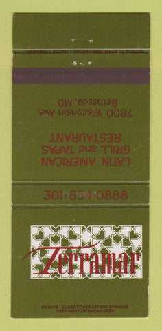 Matchbook Cover - Terramar Restaurant Latin Bethesda MD 30 Strike