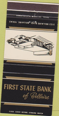 Matchbook Cover - First State Bank Bellaire TX 30 Strike
