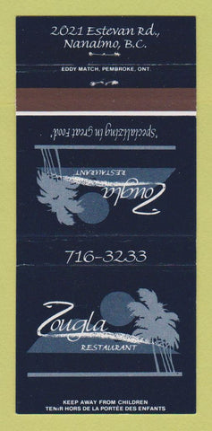 Matchbook Cover - Zougla Restaurant Nanaimo BC 30 Strike
