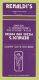 Matchbook Cover - Renaldi's Pizza Pasta Lincolnwood IL 30 Strike