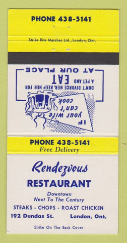 Matchbook Cover - Rendezvous Restaurant London ON 30 Strike