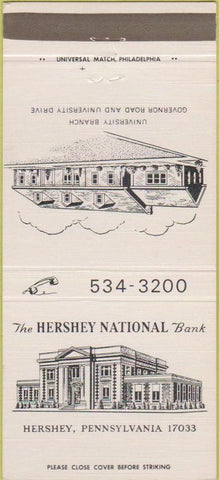 Matchbook Cover - Hershey National Bank PA 30 Strike