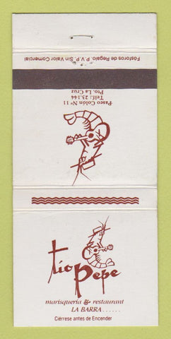 Matchbook Cover - Tio Pepe Paseo Colon San Jose? Costa Rica? 30 Strike