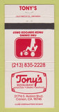 Matchbook Cover - Tony's Restaurant Carson CA 30 Strike