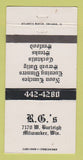 Matchbook Cover - RG's Restaurant Milwaukee WI 30 Strike