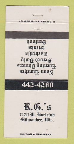 Matchbook Cover - RG's Restaurant Milwaukee WI 30 Strike