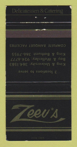 Matchbook Cover - Zeev's Restaurant Deli Toronto ON 30 Strike