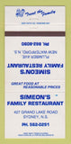 Matchbook Cover - Simeon's Family Restaurant Sydney NS New Waterford 30 Strike