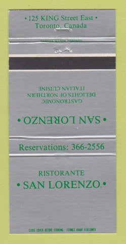 Matchbook Cover - Ristorante San Lorenzo Toronto ON Italian 30 Strike