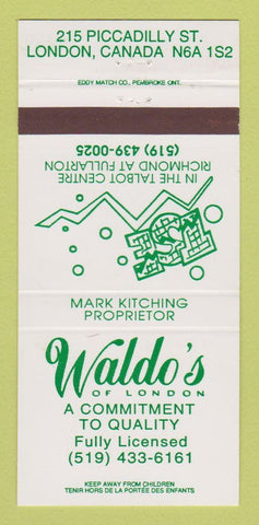 Matchbook Cover - Waldo's Restaurant London ON 30 Strike