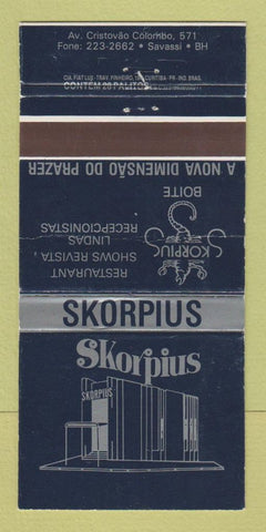 Matchbook Cover - Skorpius Restaurant Savassi Brazil WEAR 30 Strike