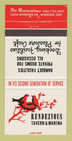 Matchbook Cover - Rendezvous Tavern Marina Windsor ON 30 Strike