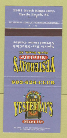 Matchbook Cover - Yesterday's Nite Life Myrtle Beach SC 30 Strike