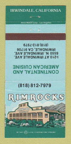 Matchbook Cover - Rimrocks Restaurant Irwindale CA 30 Strike