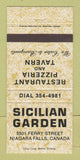 Matchbook Cover - Sicilian Garden Pizza Restaurant Niagara Falls ON 30 Strike