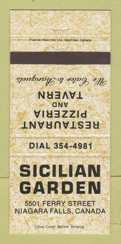 Matchbook Cover - Sicilian Garden Pizza Restaurant Niagara Falls ON 30 Strike